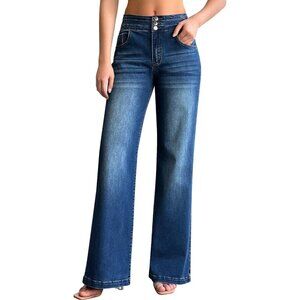 Women's Wide Leg Jeans High Waisted Stretch Baggy Casual Denim Pants
